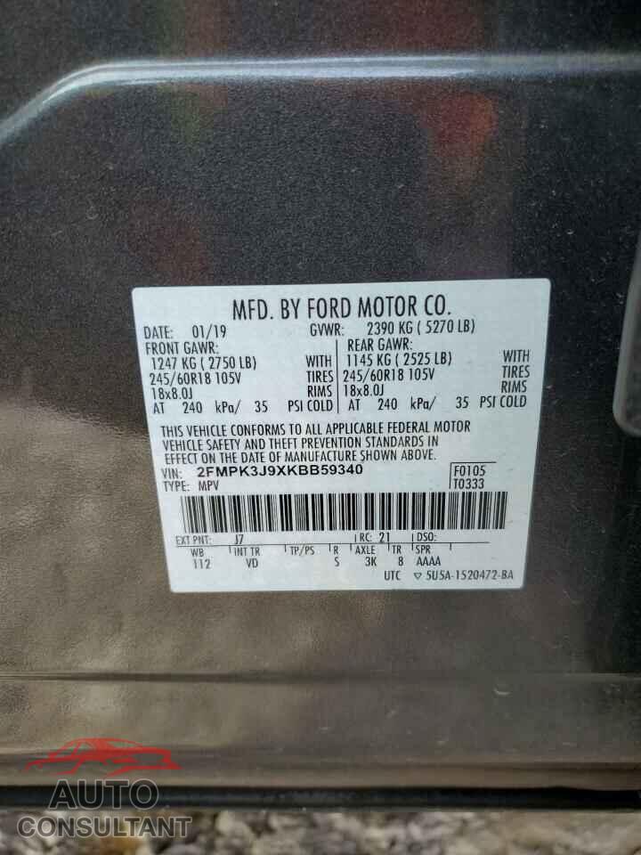 FORD EDGE 2019 - 2FMPK3J9XKBB59340