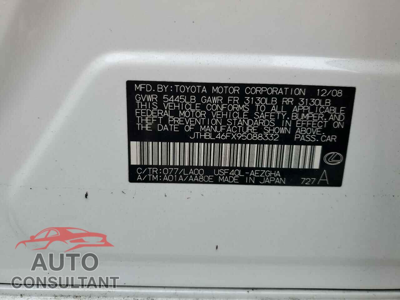 LEXUS LS460 2009 - JTHBL46FX95088332