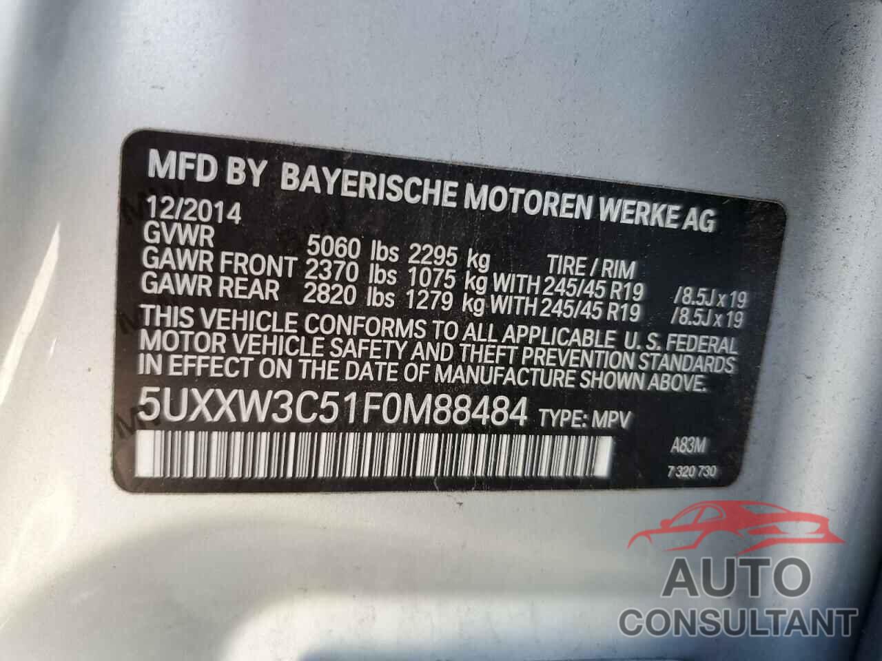 BMW X4 2015 - 5UXXW3C51F0M88484