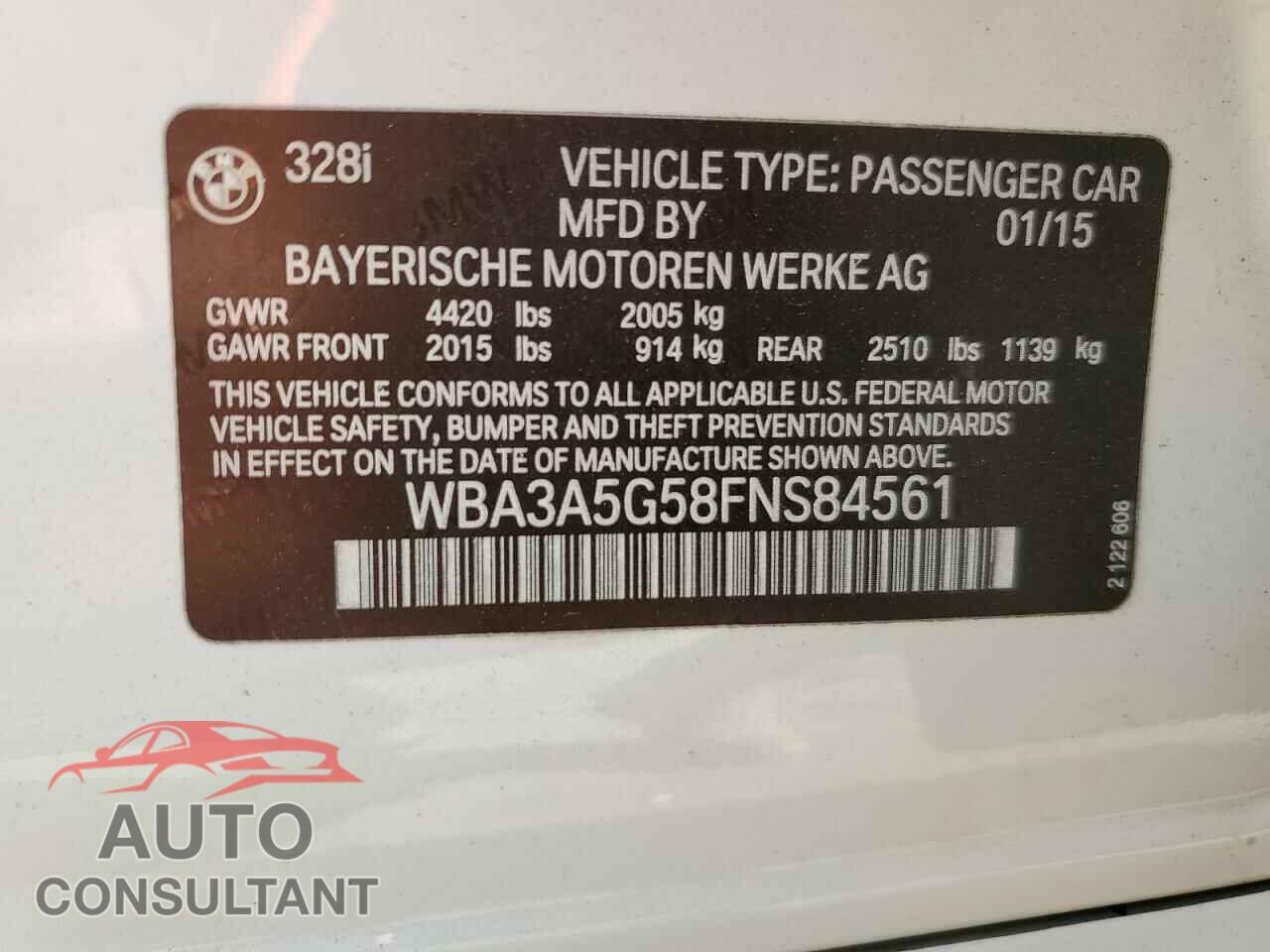 BMW 3 SERIES 2015 - WBA3A5G58FNS84561