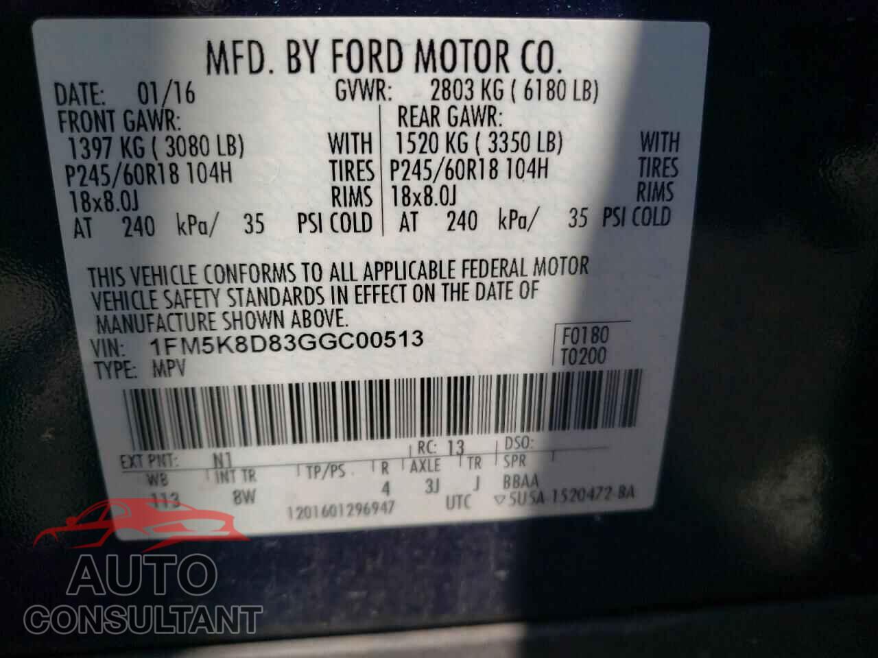 FORD EXPLORER 2016 - 1FM5K8D83GGC00513