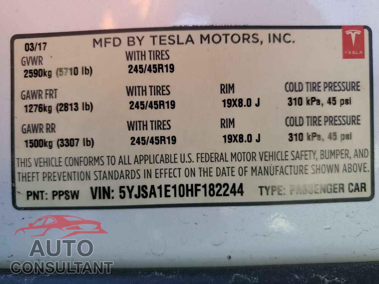 TESLA MODEL S 2017 - 5YJSA1E10HF182244