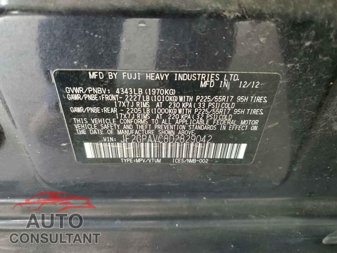 SUBARU XV 2013 - JF2GPAVC8D2829042