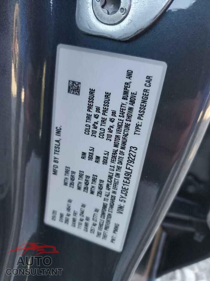 TESLA MODEL 3 2020 - 5YJ3E1EA9LF792273