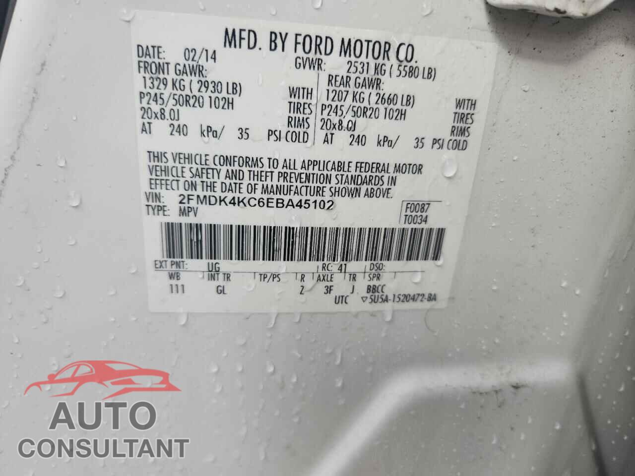 FORD EDGE 2014 - 2FMDK4KC6EBA45102