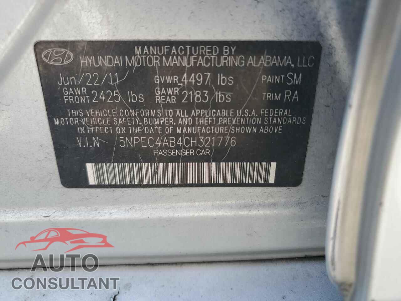 HYUNDAI SONATA 2012 - 5NPEC4AB4CH321776