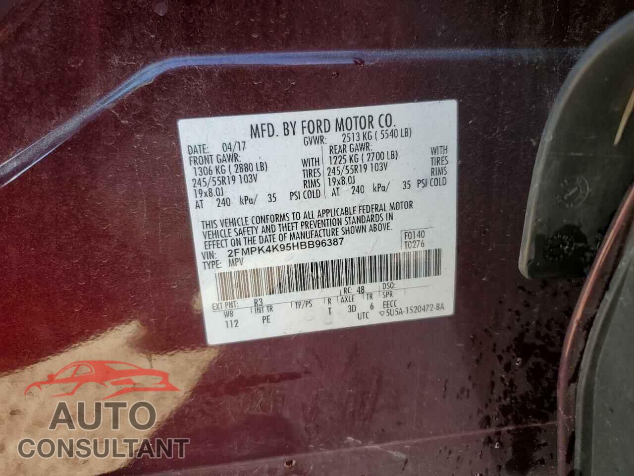 FORD EDGE 2017 - 2FMPK4K95HBB96387
