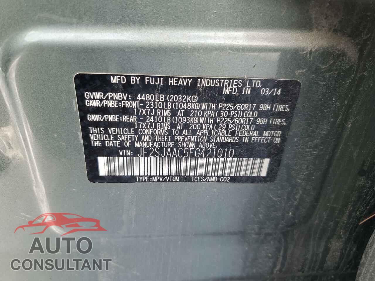 SUBARU FORESTER 2015 - JF2SJAAC5FG421010