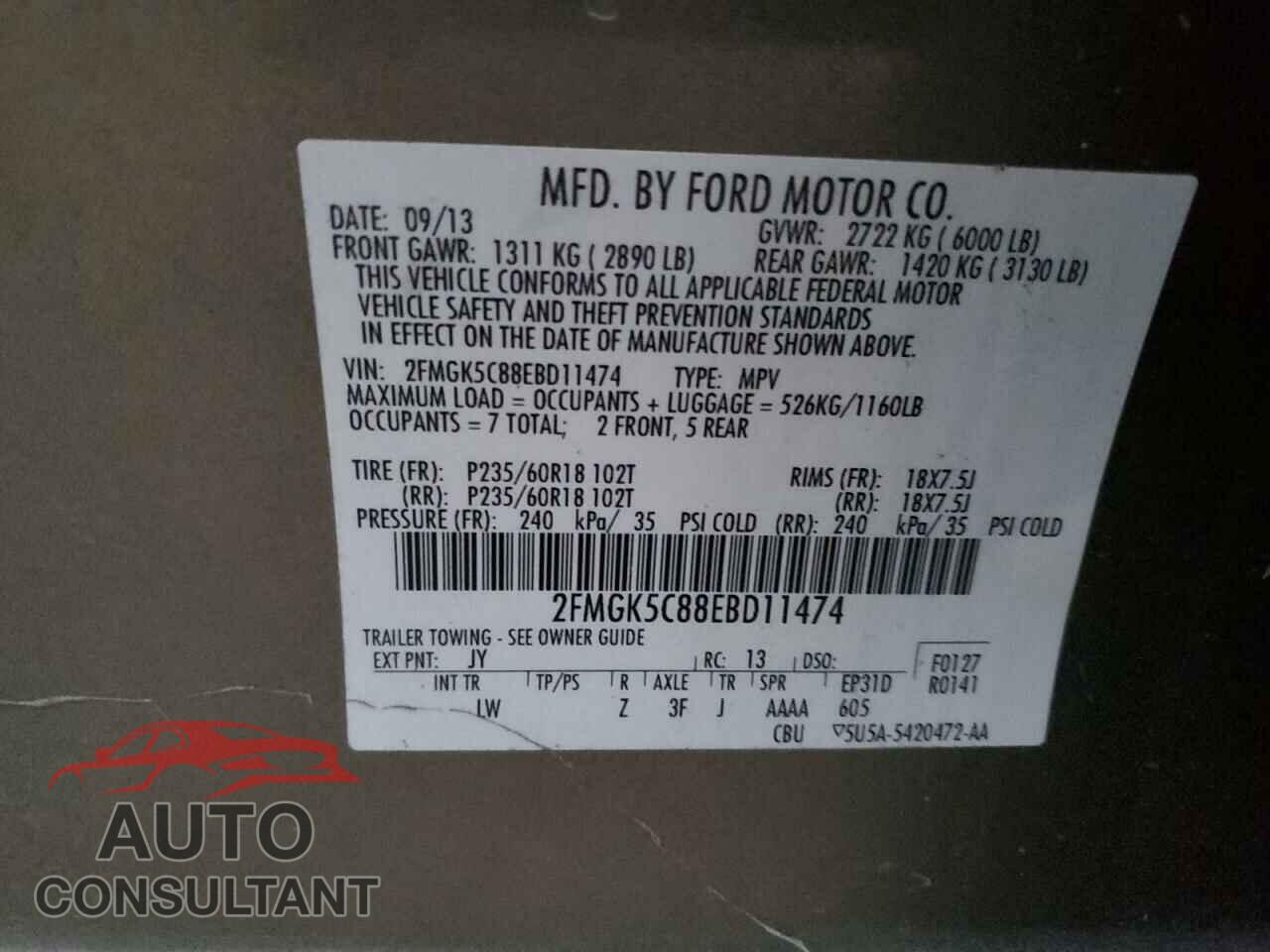 FORD FLEX 2014 - 2FMGK5C88EBD11474