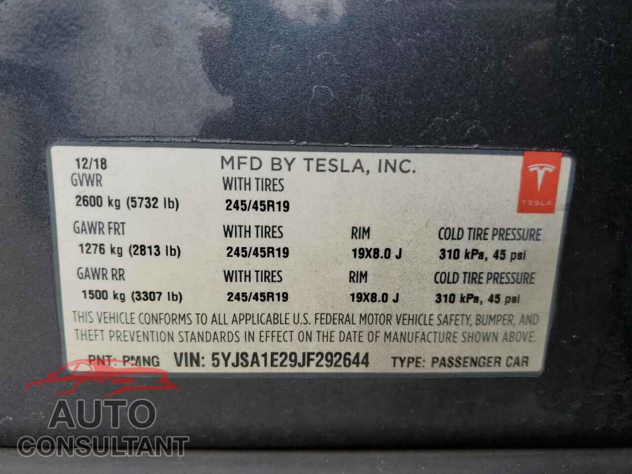 TESLA MODEL S 2018 - 5YJSA1E29JF292644