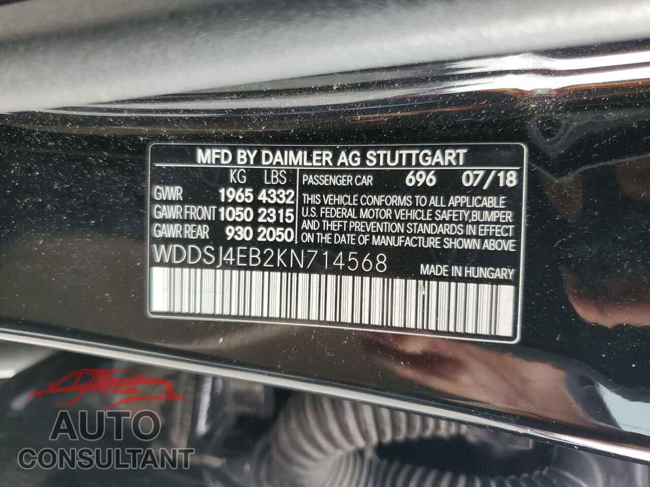 MERCEDES-BENZ CLA-CLASS 2019 - WDDSJ4EB2KN714568