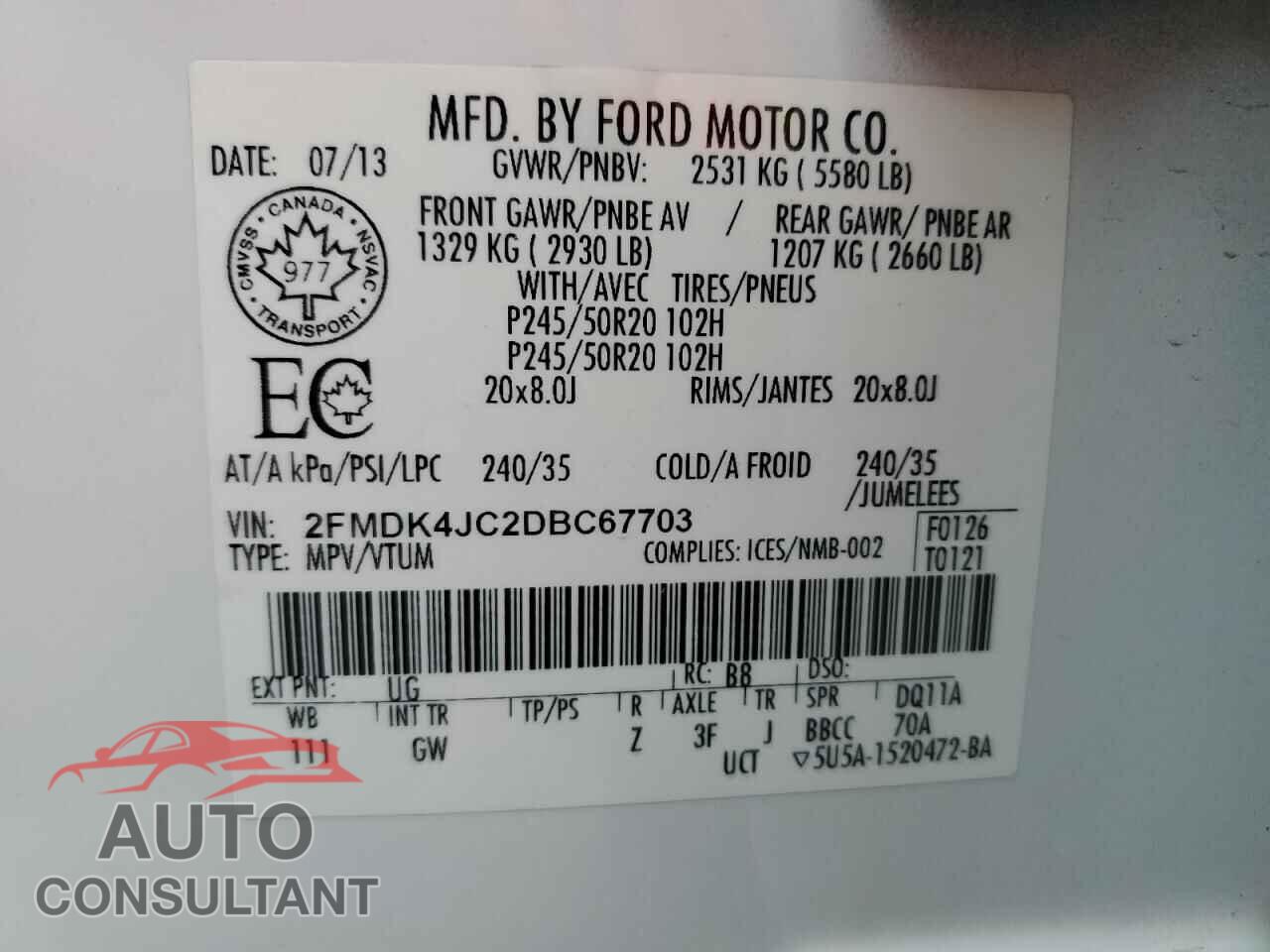 FORD EDGE 2013 - 2FMDK4JC2DBC67703