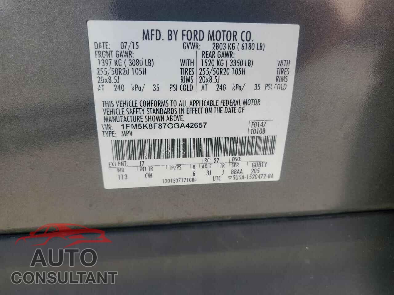 FORD EXPLORER 2016 - 1FM5K8F87GGA42657