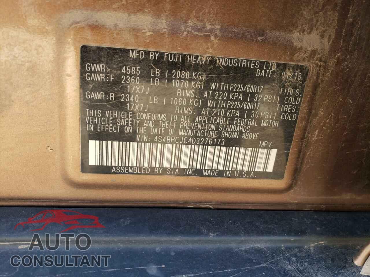 SUBARU OUTBACK 2013 - 4S4BRCJC4D3276173