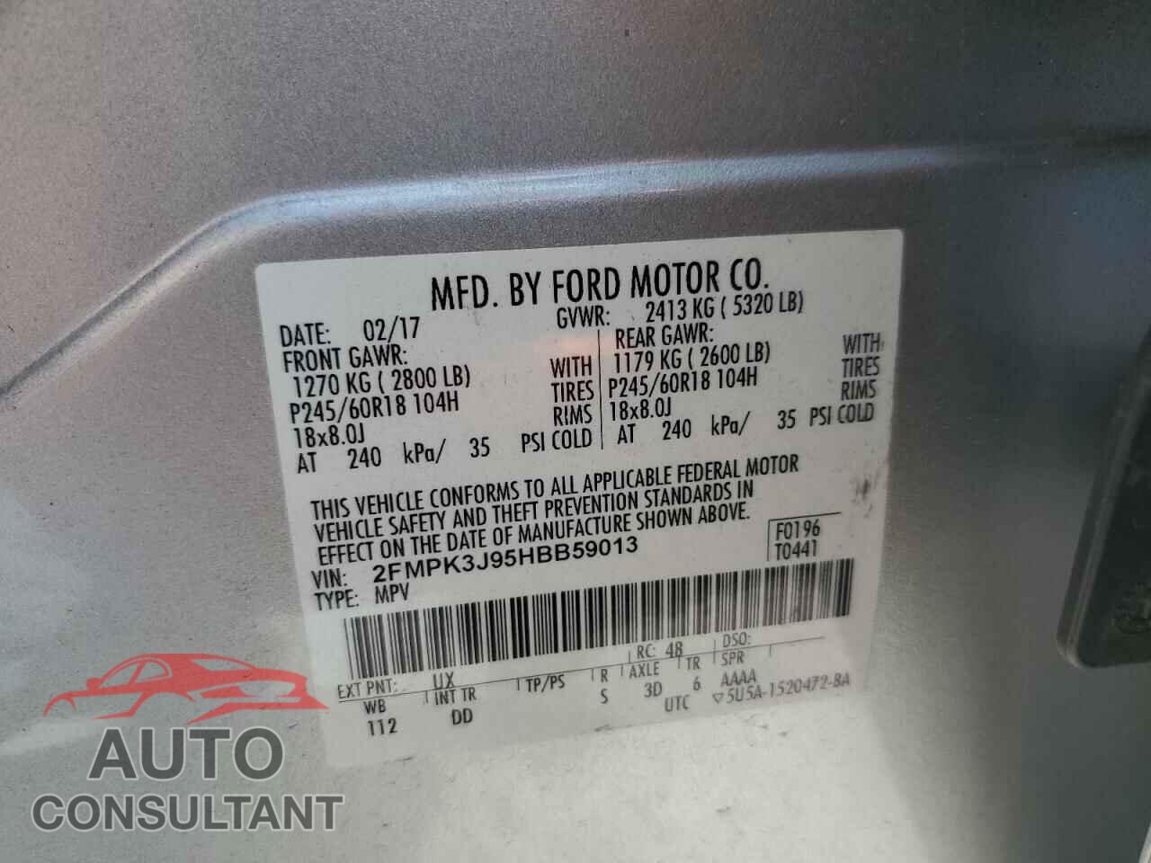FORD EDGE 2017 - 2FMPK3J95HBB59013