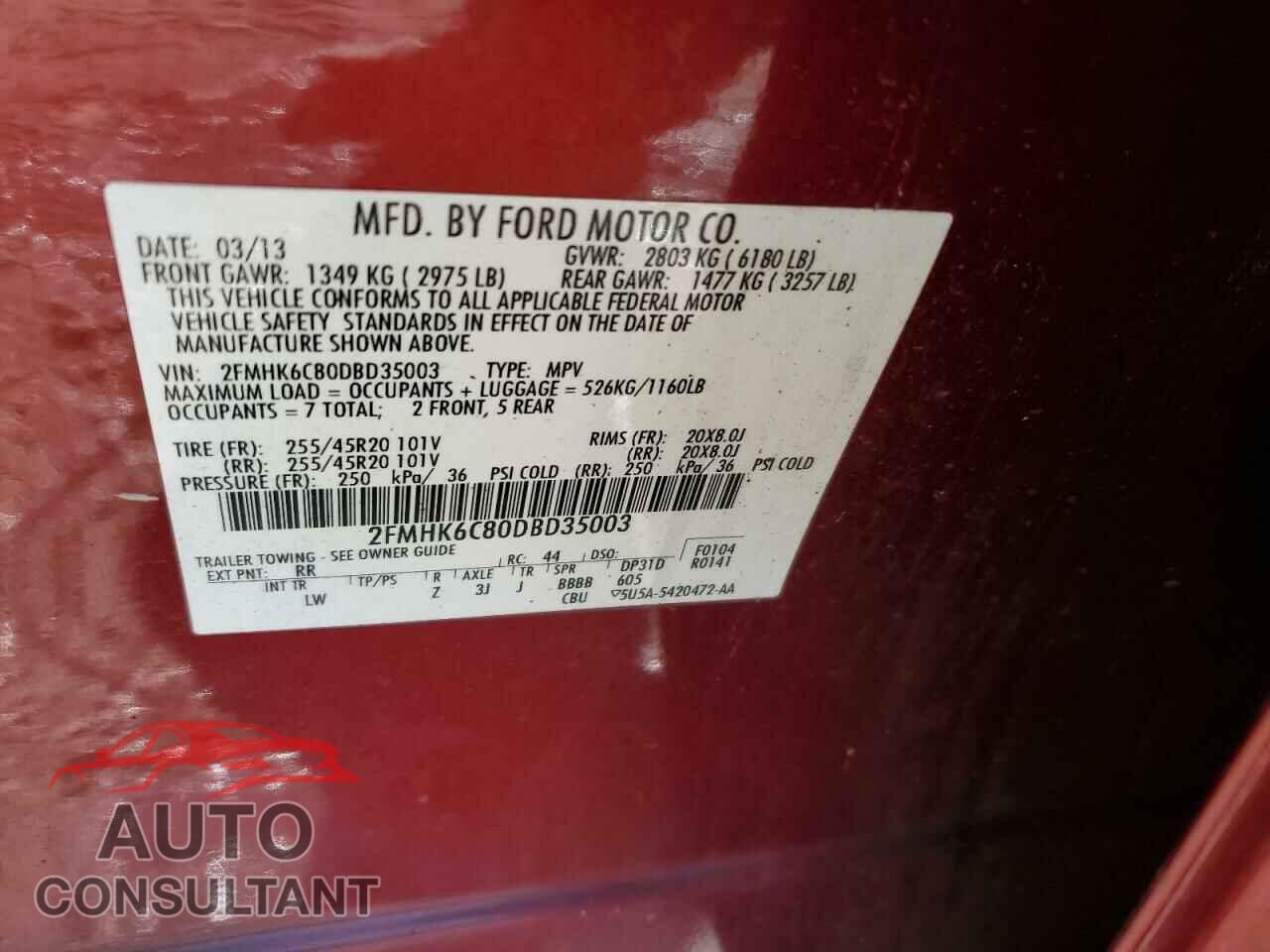 FORD FLEX 2013 - 2FMHK6C80DBD35003