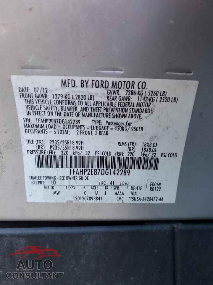 FORD TAURUS 2013 - 1FAHP2E87DG142289