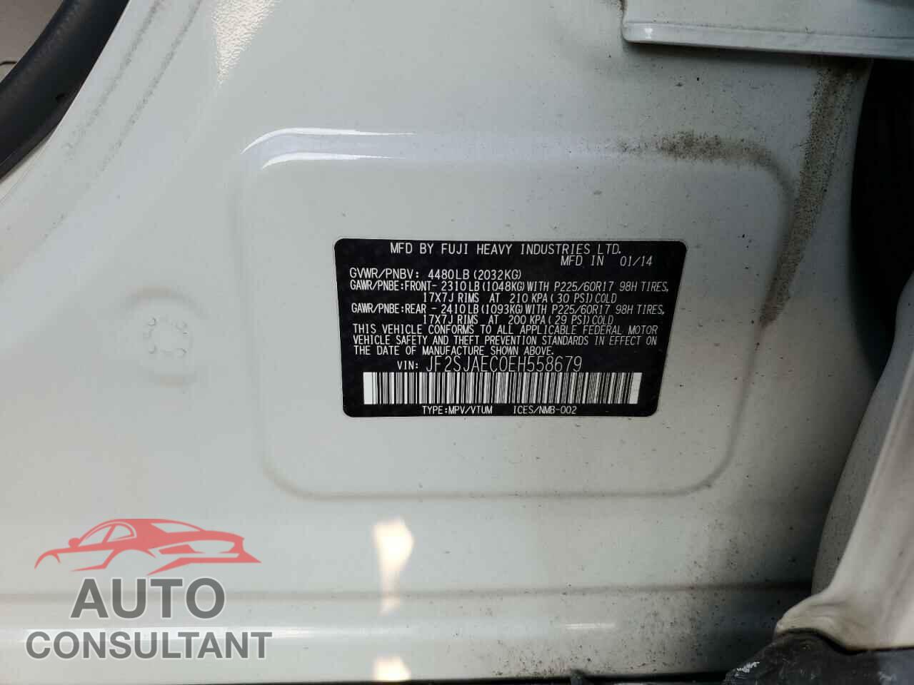 SUBARU FORESTER 2014 - JF2SJAEC0EH558679