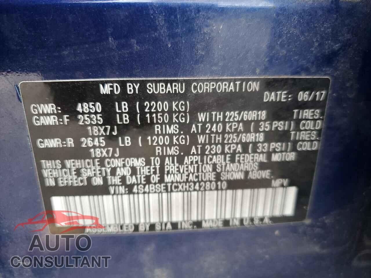 SUBARU OUTBACK 2017 - 4S4BSETCXH3428010