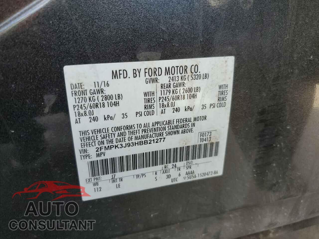 FORD EDGE 2017 - 2FMPK3J93HBB21277