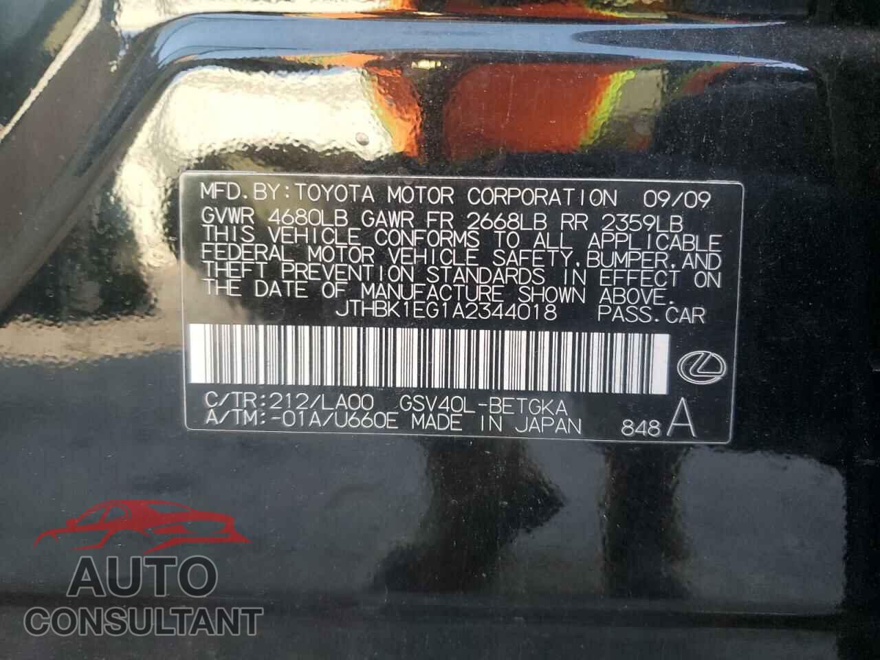 LEXUS ES350 2010 - JTHBK1EG1A2344018