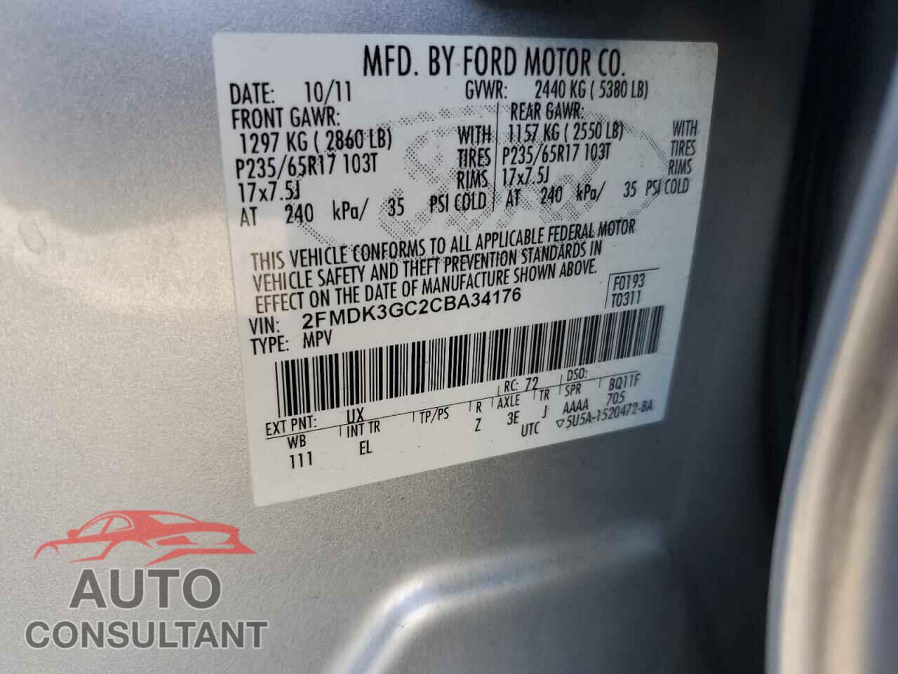 FORD EDGE 2012 - 2FMDK3GC2CBA34176