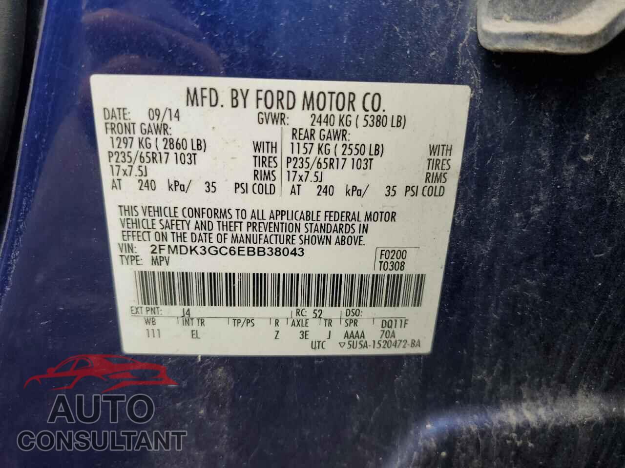 FORD EDGE 2014 - 2FMDK3GC6EBB38043