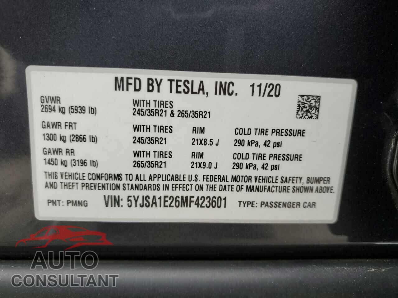 TESLA MODEL S 2021 - 5YJSA1E26MF423601