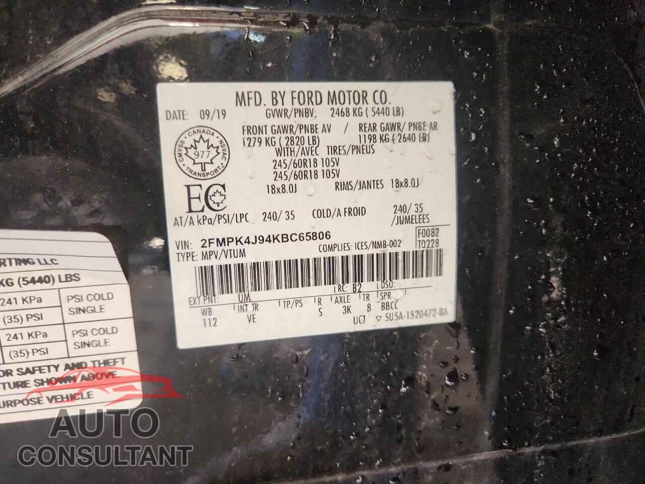 FORD EDGE 2019 - 2FMPK4J94KBC65806