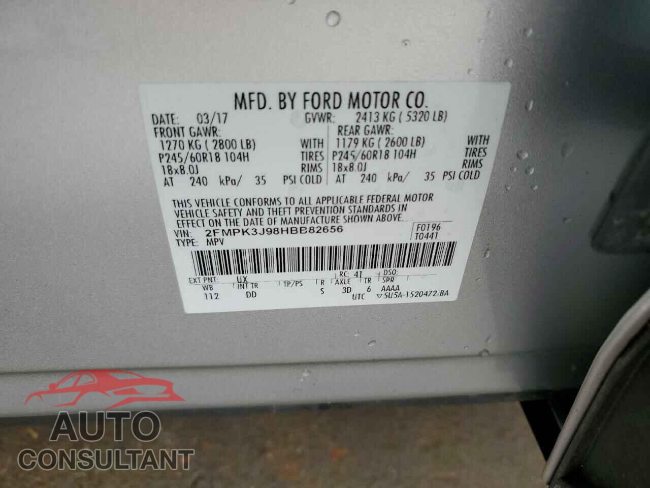 FORD EDGE 2017 - 2FMPK3J98HBB82656