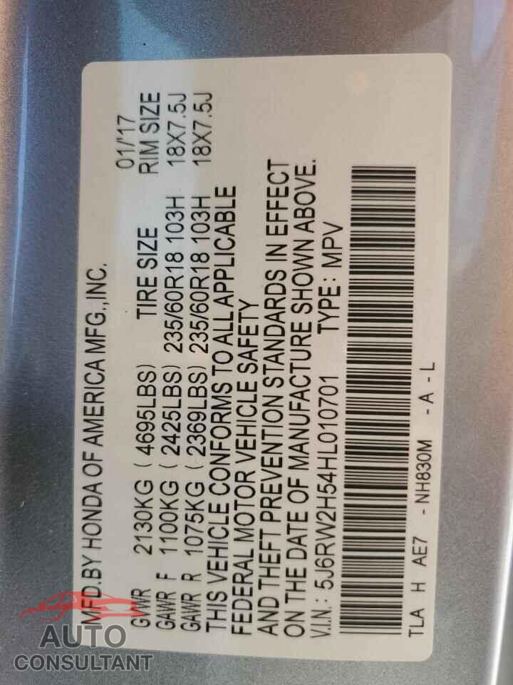 HONDA CRV 2017 - 5J6RW2H54HL010701