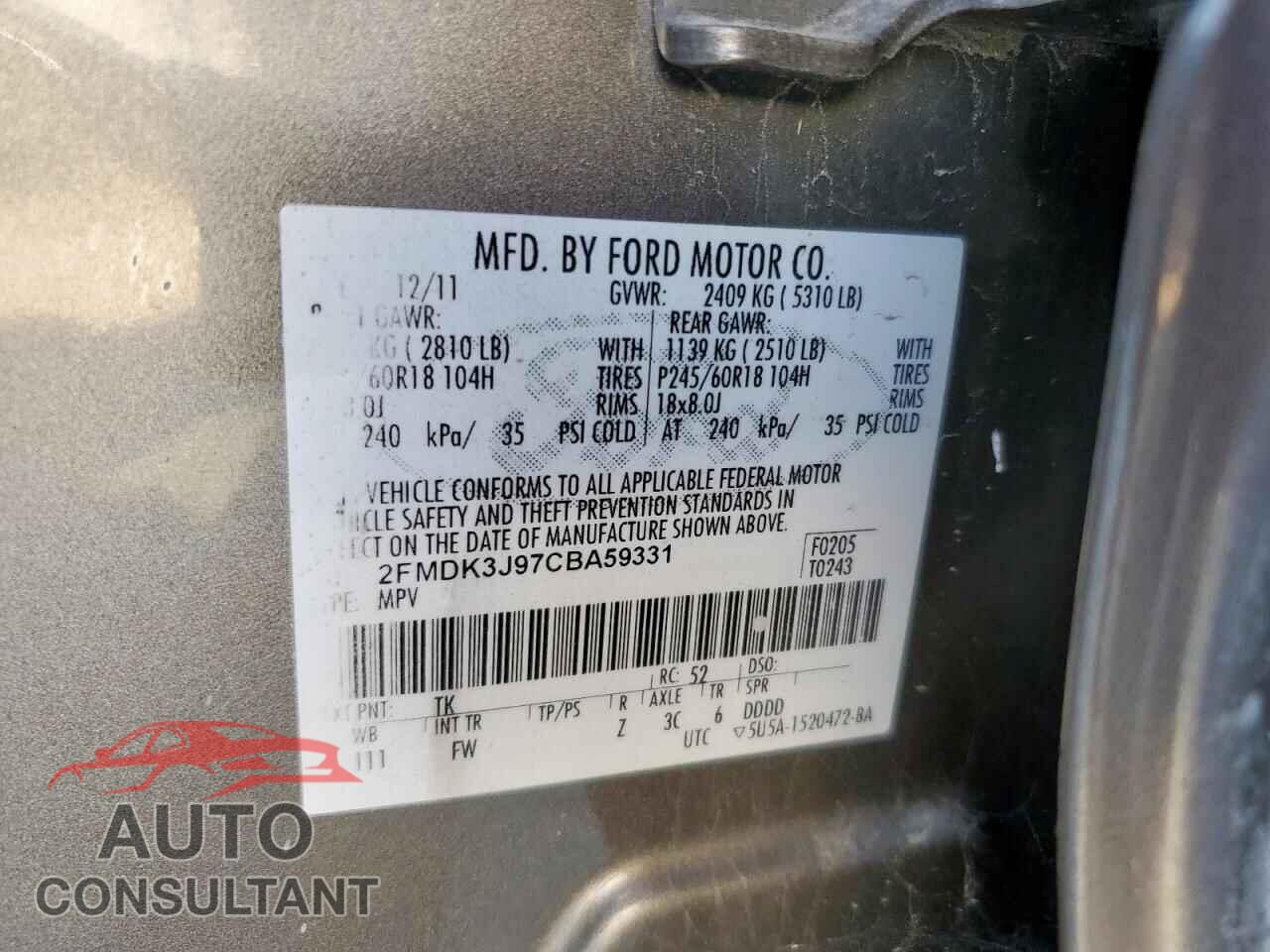 FORD EDGE 2012 - 2FMDK3J97CBA59331