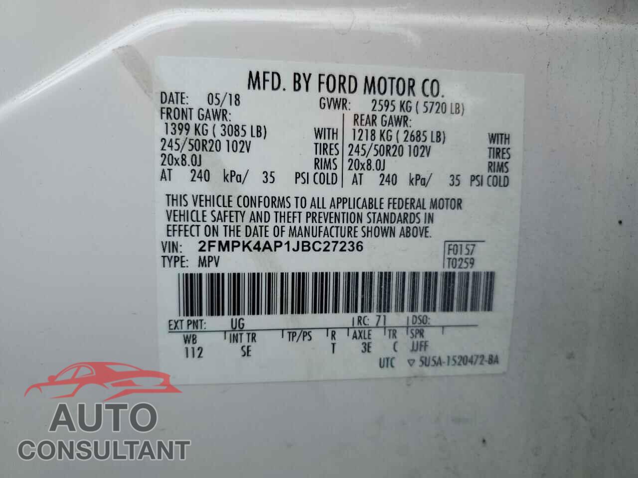 FORD EDGE 2018 - 2FMPK4AP1JBC27236
