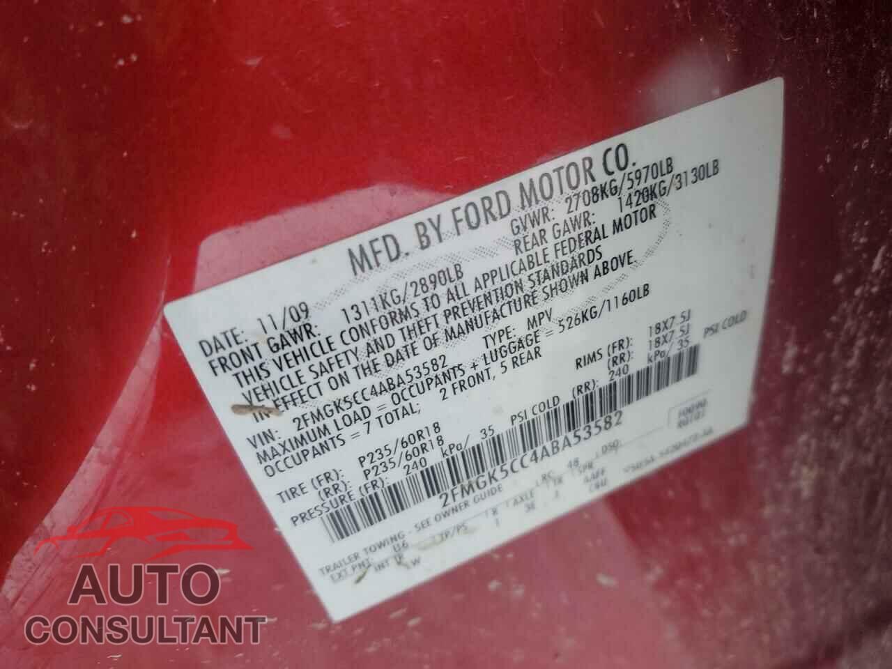 FORD FLEX 2010 - 2FMGK5CC4ABA53582