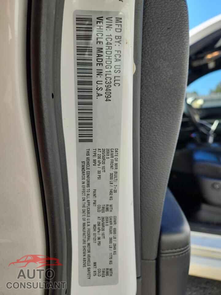 DODGE DURANGO 2020 - 1C4RDHDG1LC394094