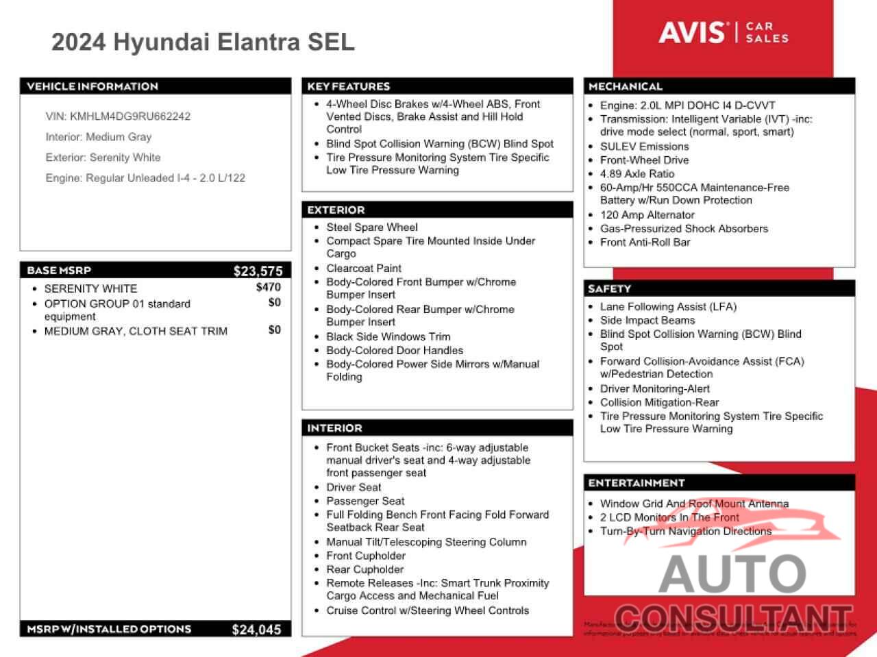 HYUNDAI ELANTRA 2024 - KMHLM4DG9RU662242