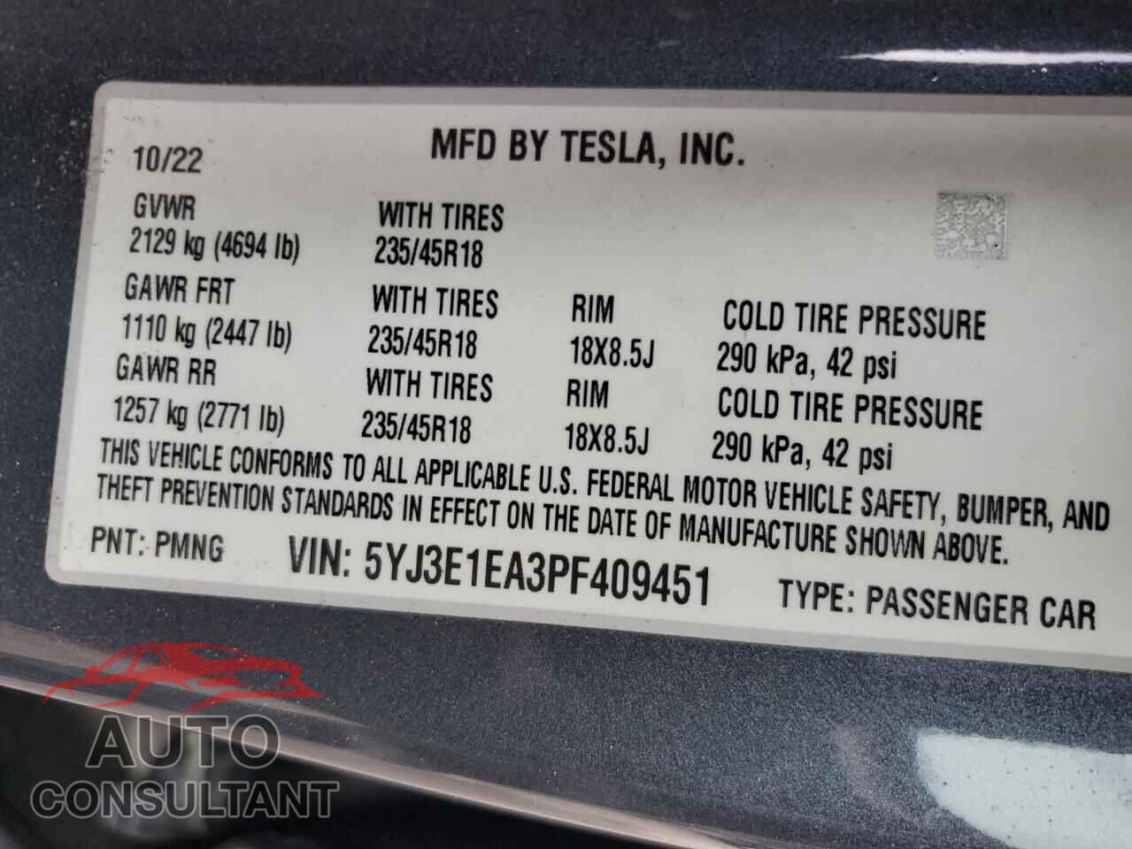 TESLA MODEL 3 2023 - 5YJ3E1EA3PF409451