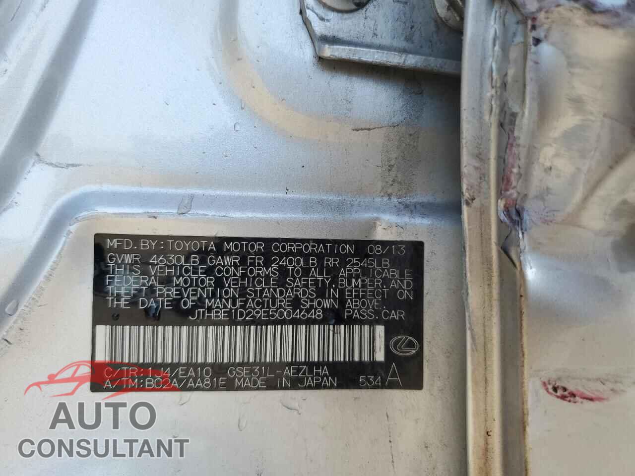 LEXUS IS 2014 - JTHBE1D29E5004648