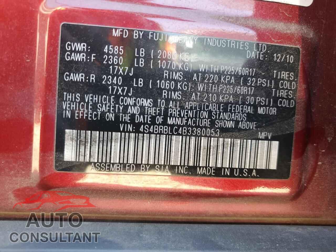 SUBARU OUTBACK 2011 - 4S4BRBLC4B3380053