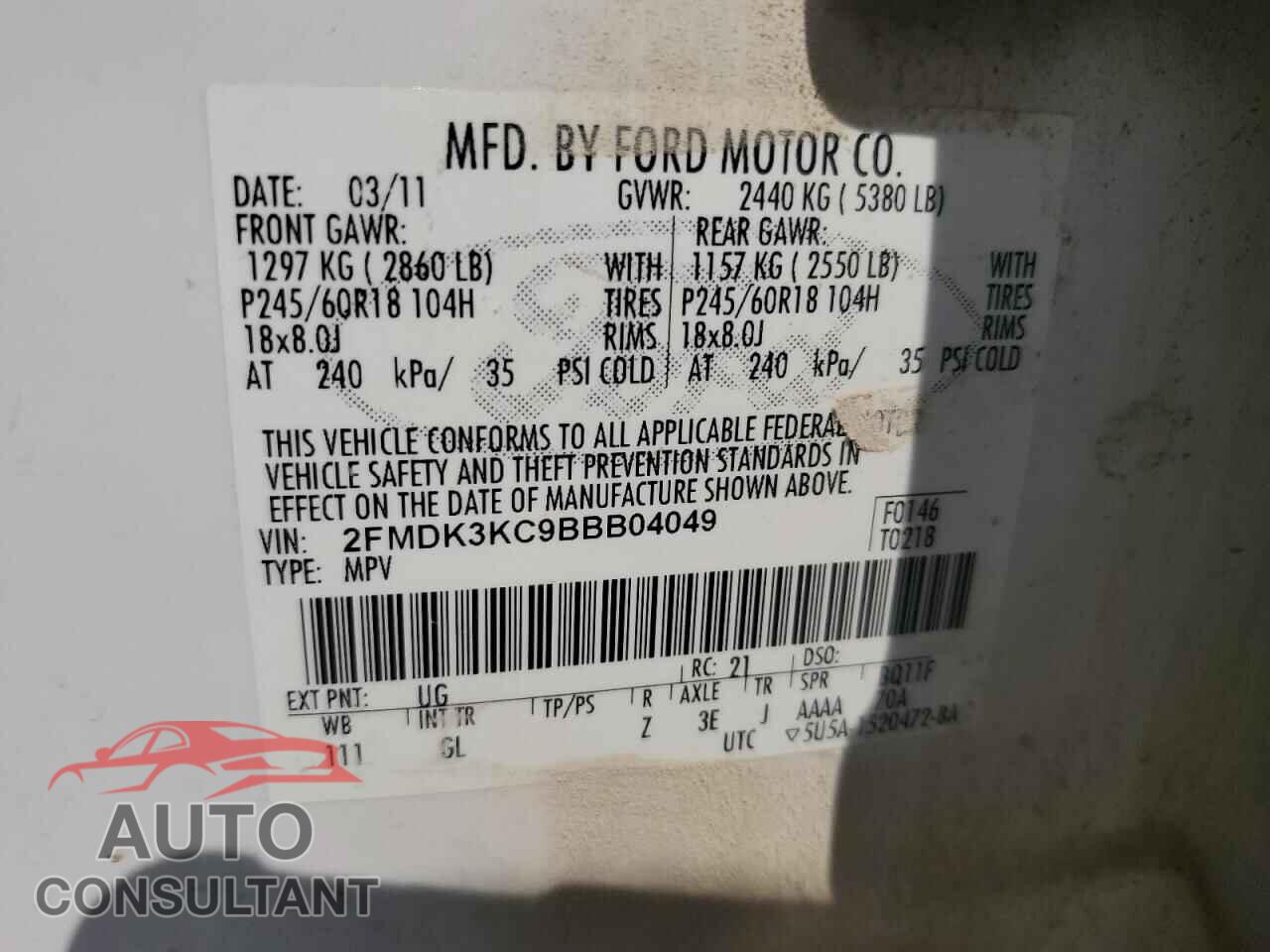 FORD EDGE 2011 - 2FMDK3KC9BBB04049