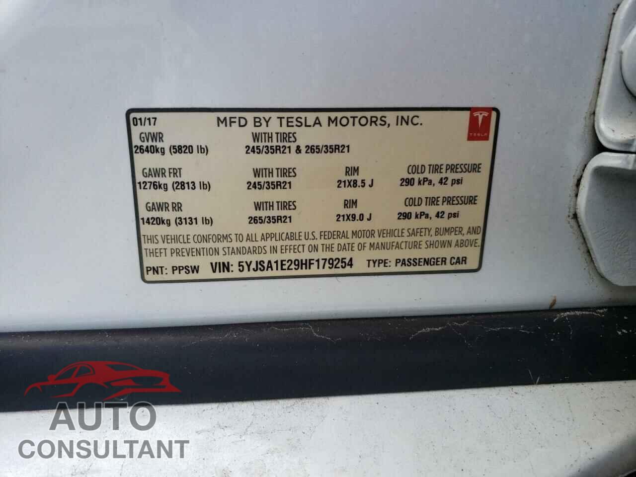 TESLA MODEL S 2017 - 5YJSA1E29HF179254