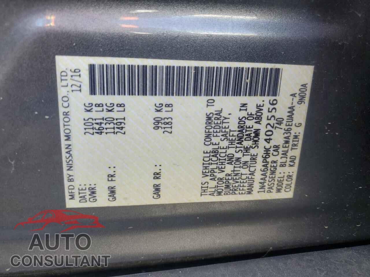 NISSAN MAXIMA 2017 - 1N4AA6AP6HC402556