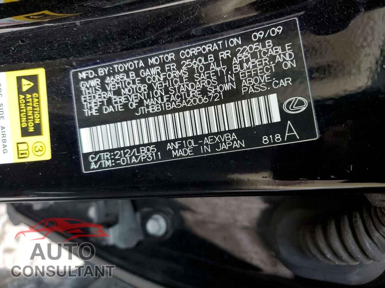 LEXUS HS 2010 - JTHBB1BA5A2006721