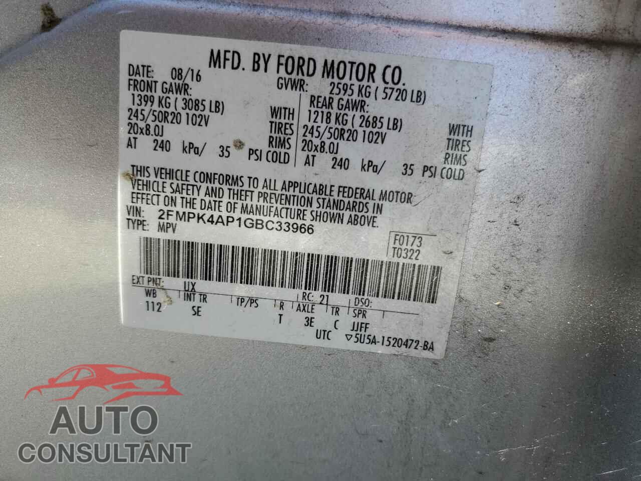 FORD EDGE 2016 - 2FMPK4AP1GBC33966