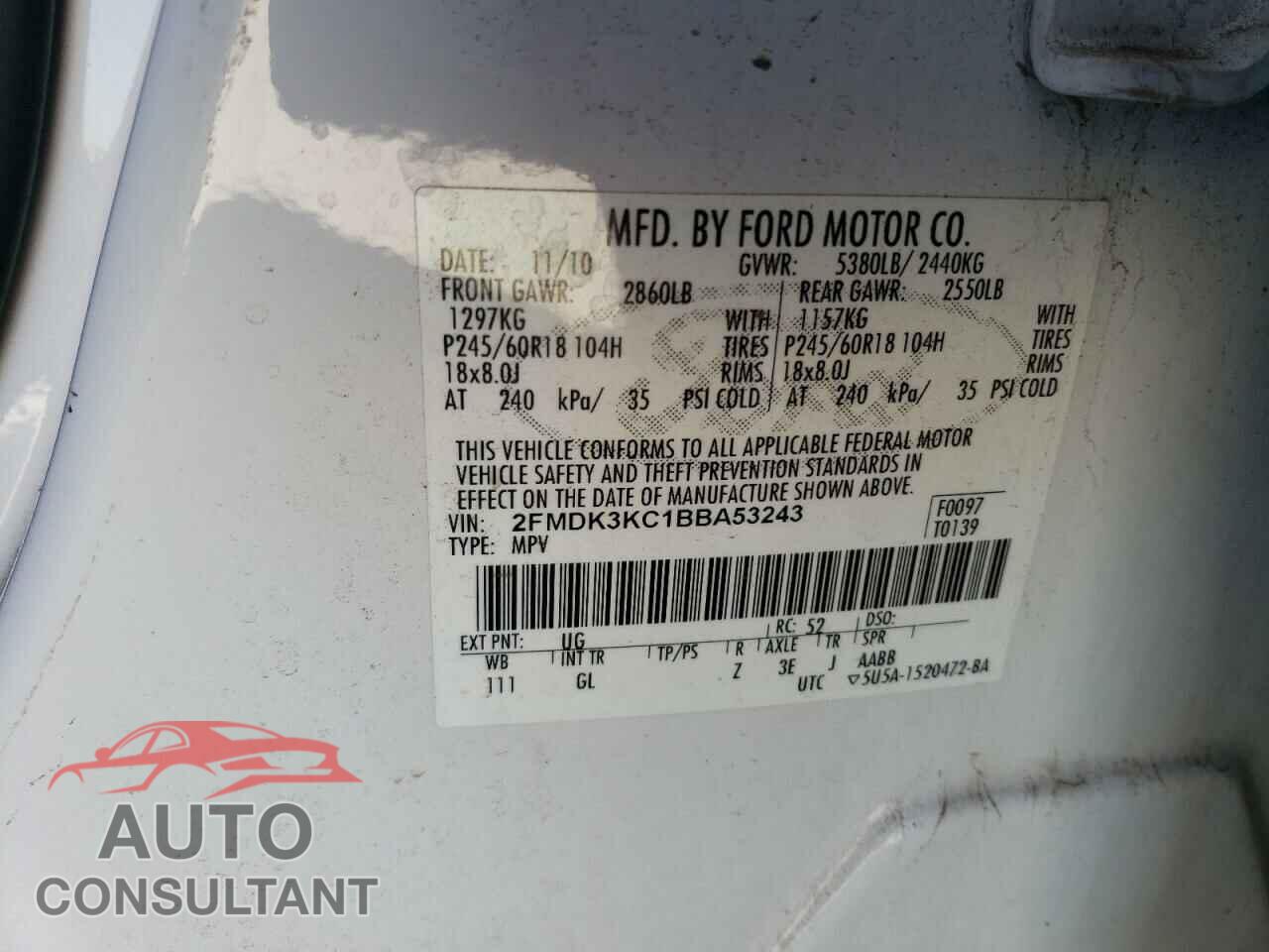 FORD EDGE 2011 - 2FMDK3KC1BBA53243