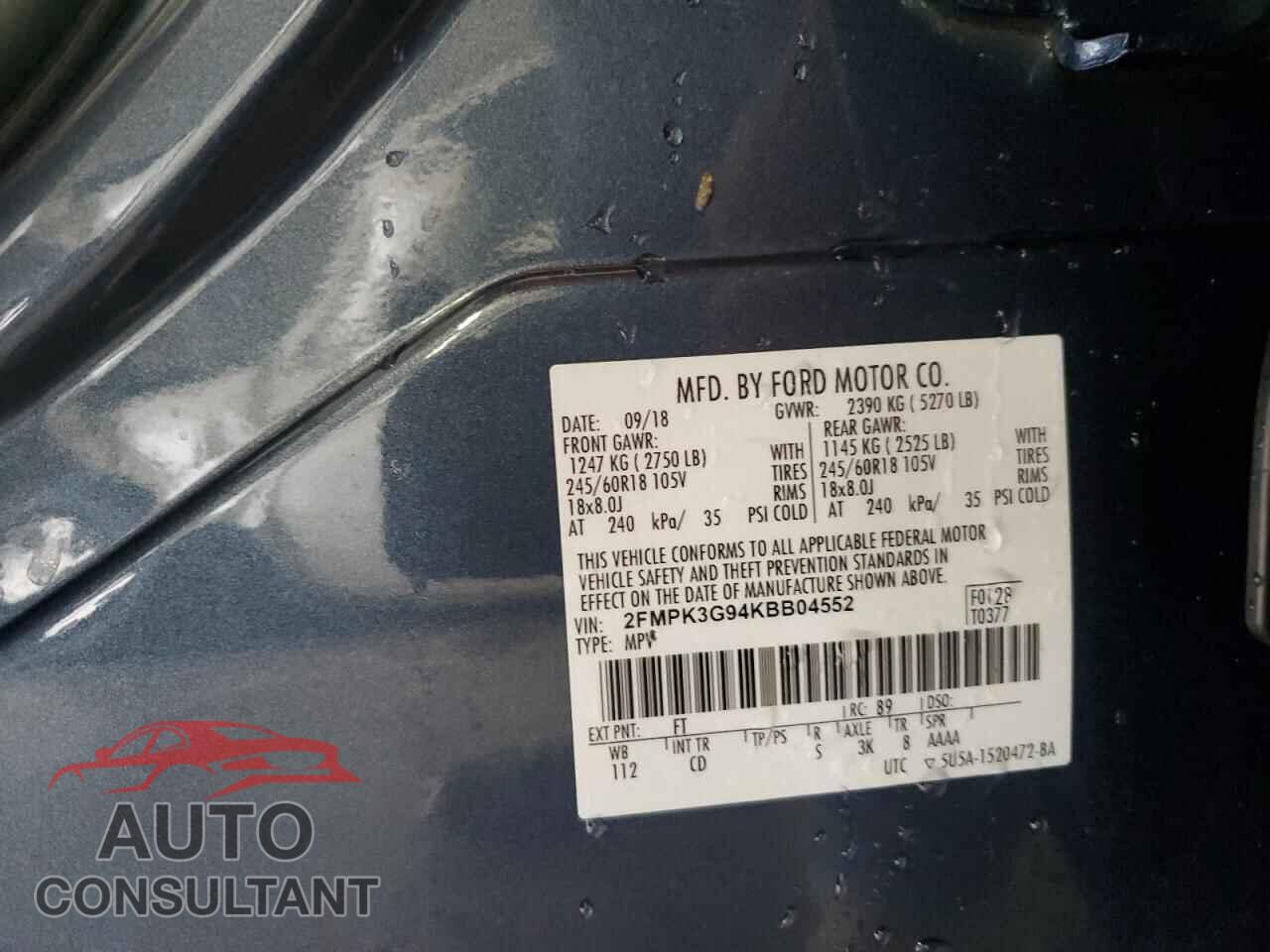 FORD EDGE 2019 - 2FMPK3G94KBB04552