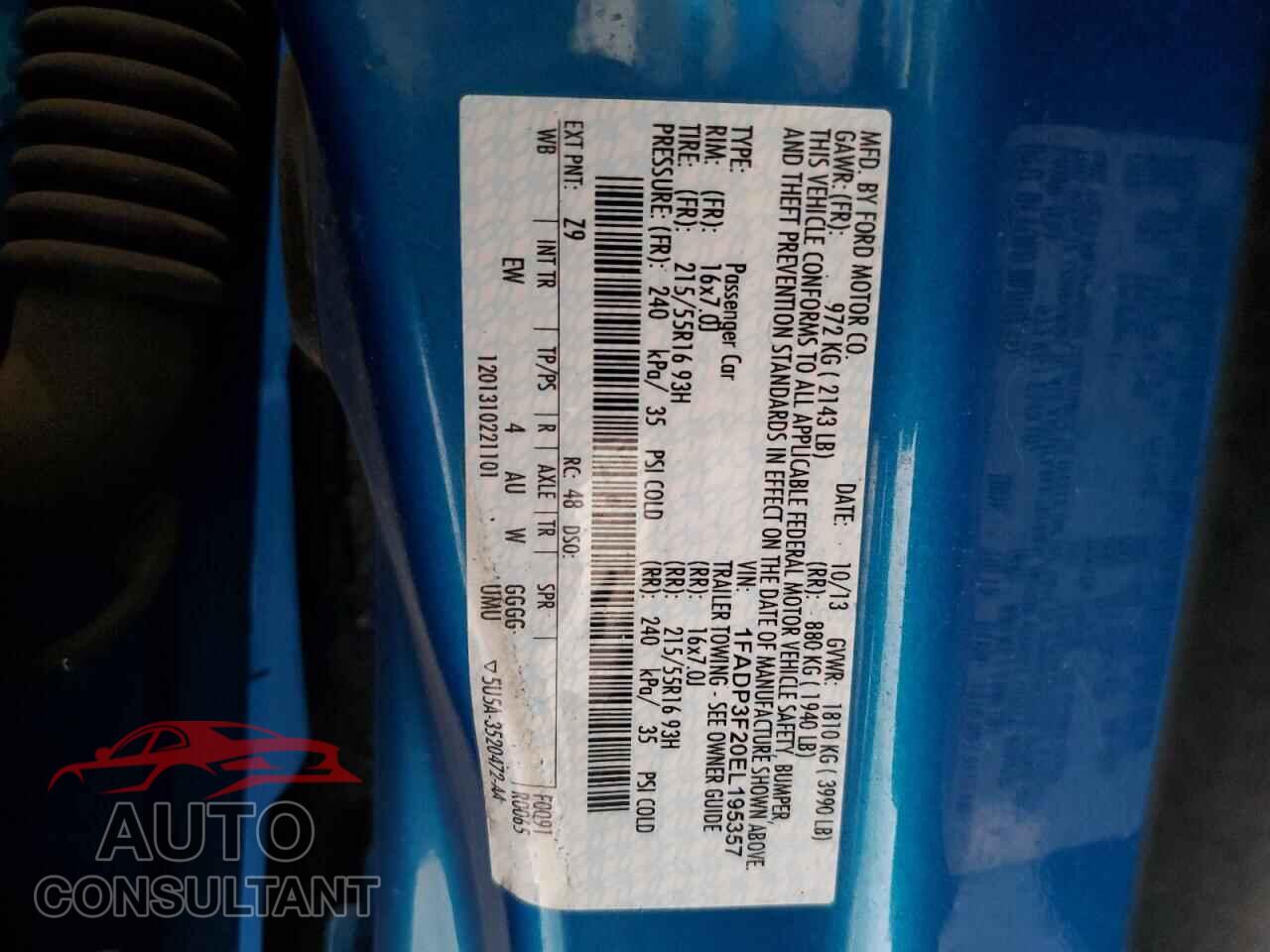 FORD FOCUS 2014 - 1FADP3F20EL195357