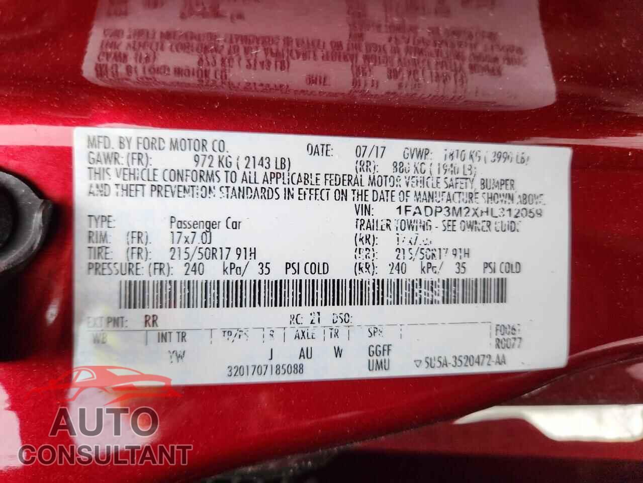 FORD FOCUS 2017 - 1FADP3M2XHL312059