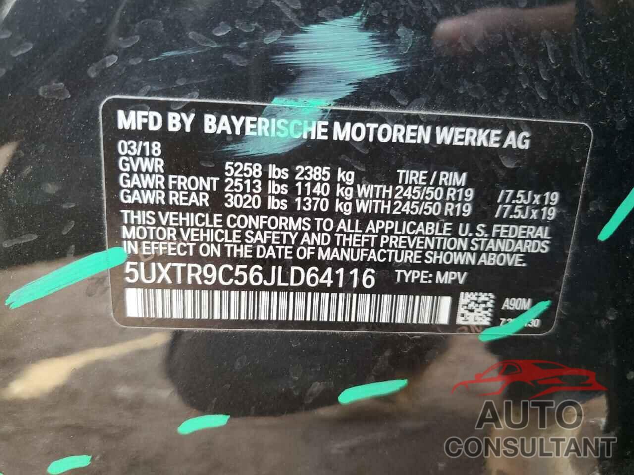BMW X3 2018 - 5UXTR9C56JLD64116