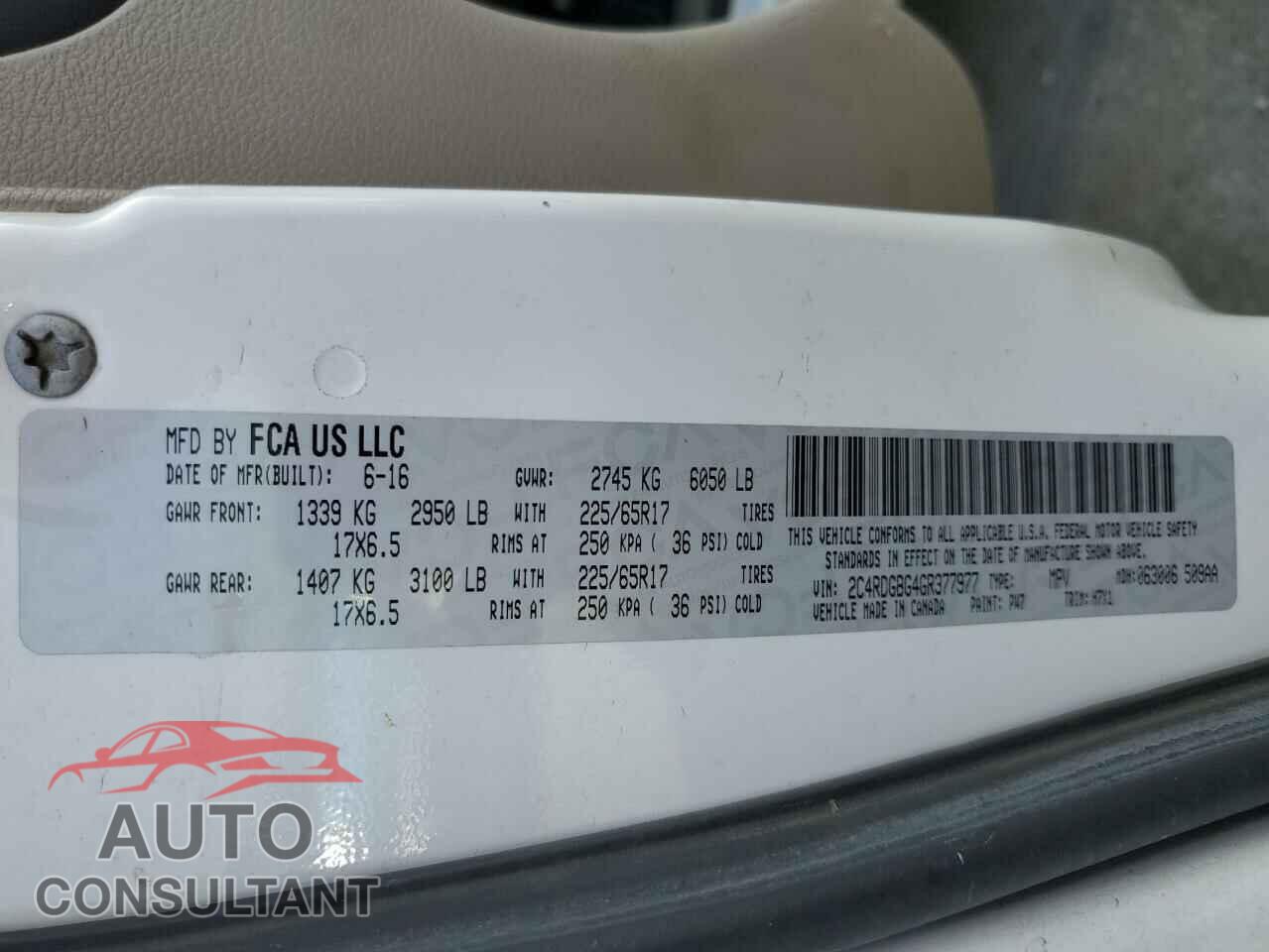 DODGE CARAVAN 2016 - 2C4RDGBG4GR377977
